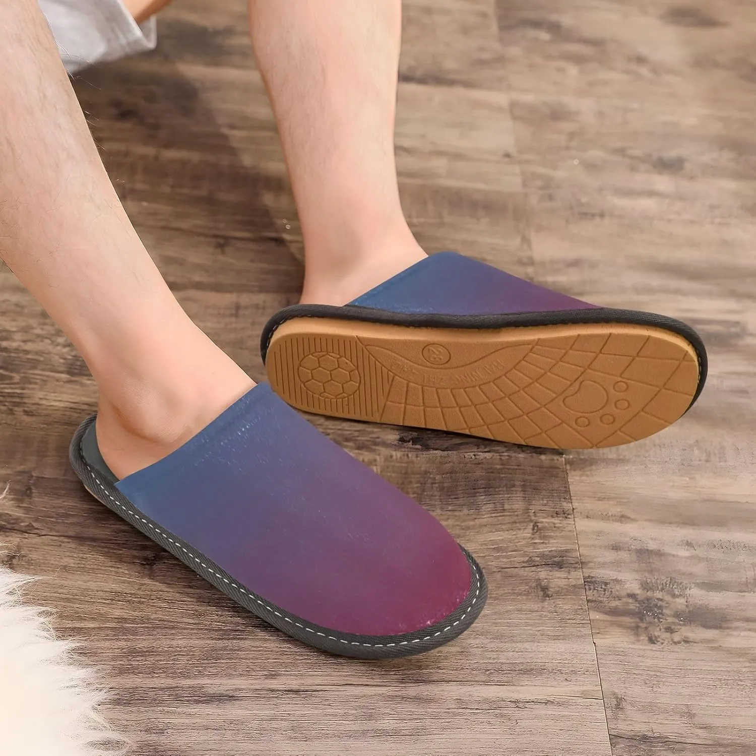 Navy Blue Green Gradient House Slippers for Women Men Non-Slip Winter Slippers