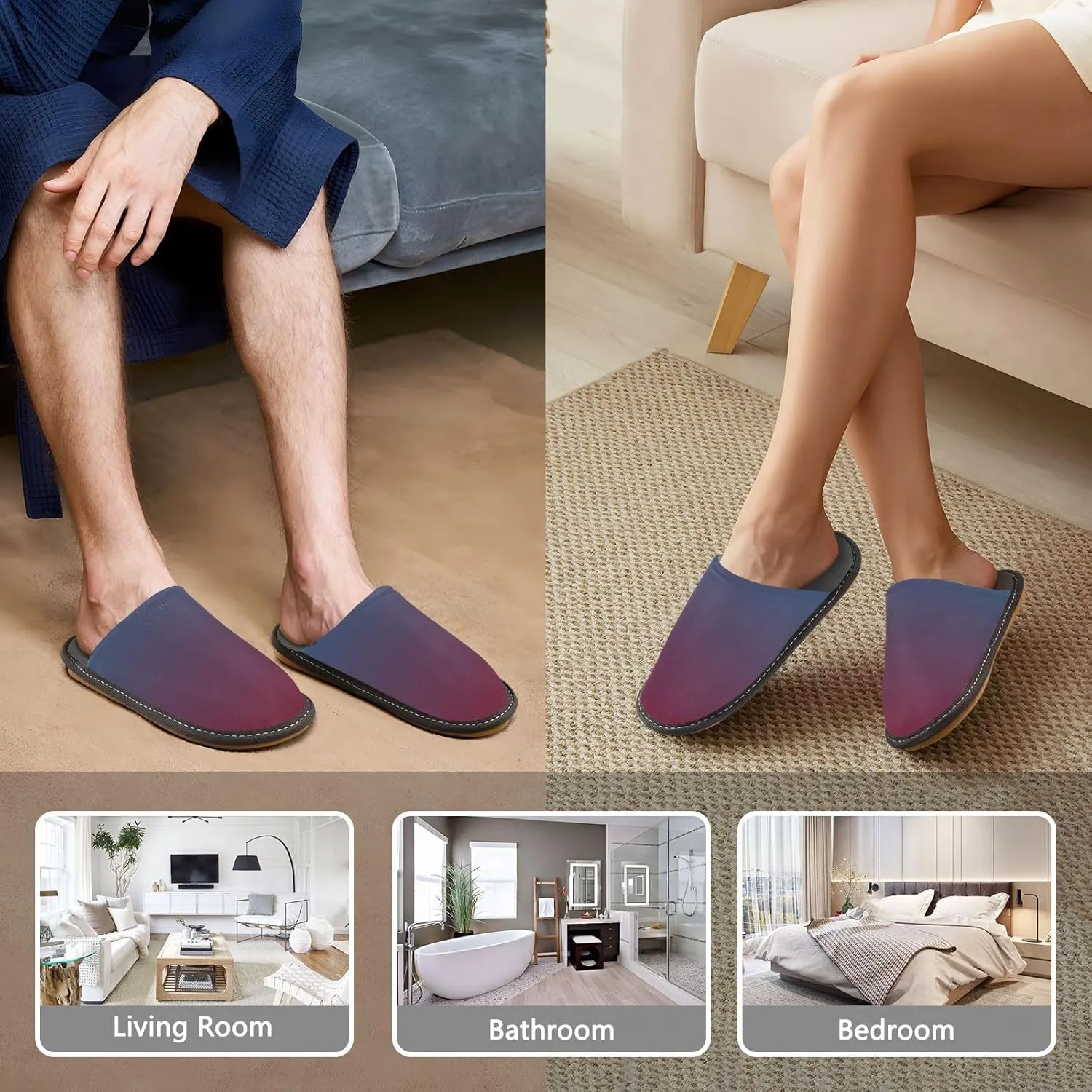 Navy Blue Green Gradient House Slippers for Women Men Non-Slip Winter Slippers