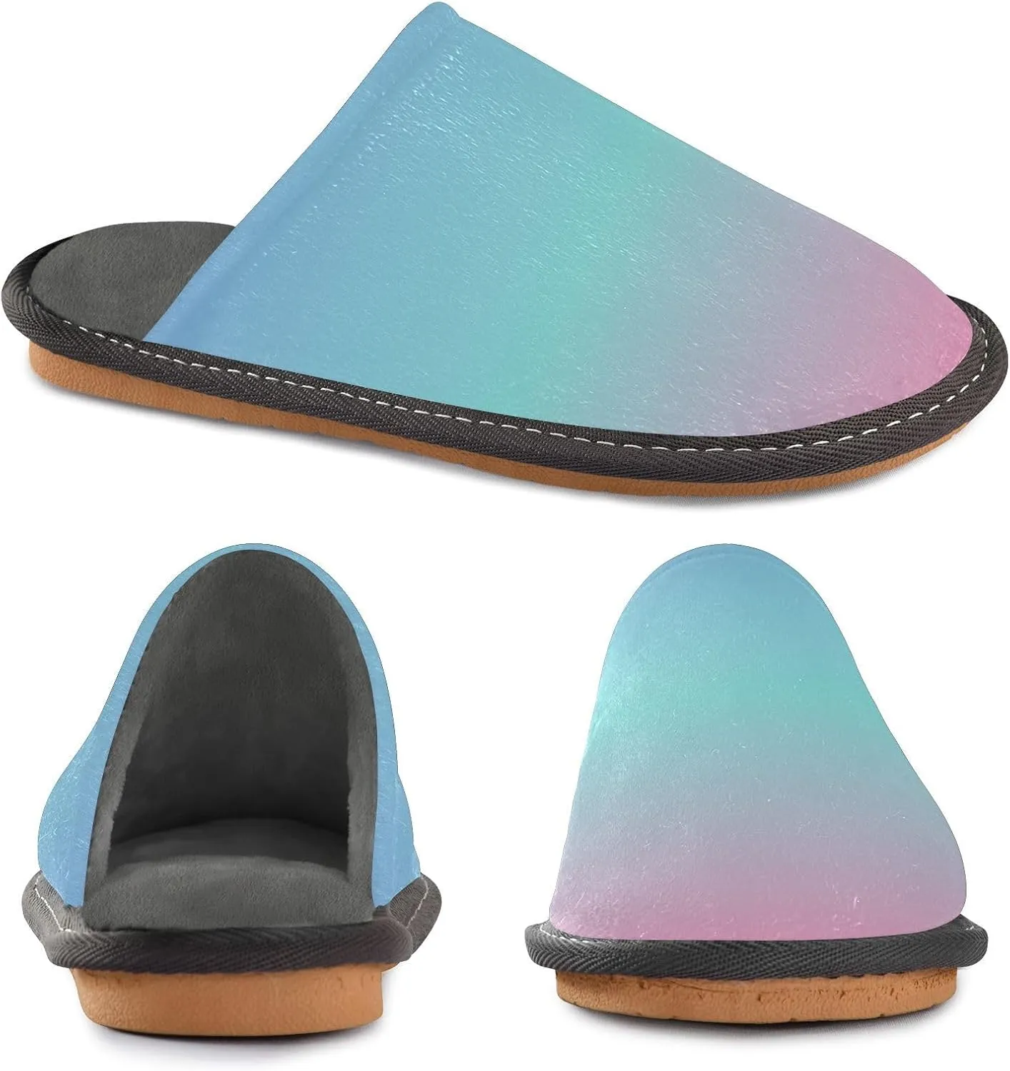 Navy Blue Green Gradient House Slippers for Women Men Non-Slip Winter Slippers
