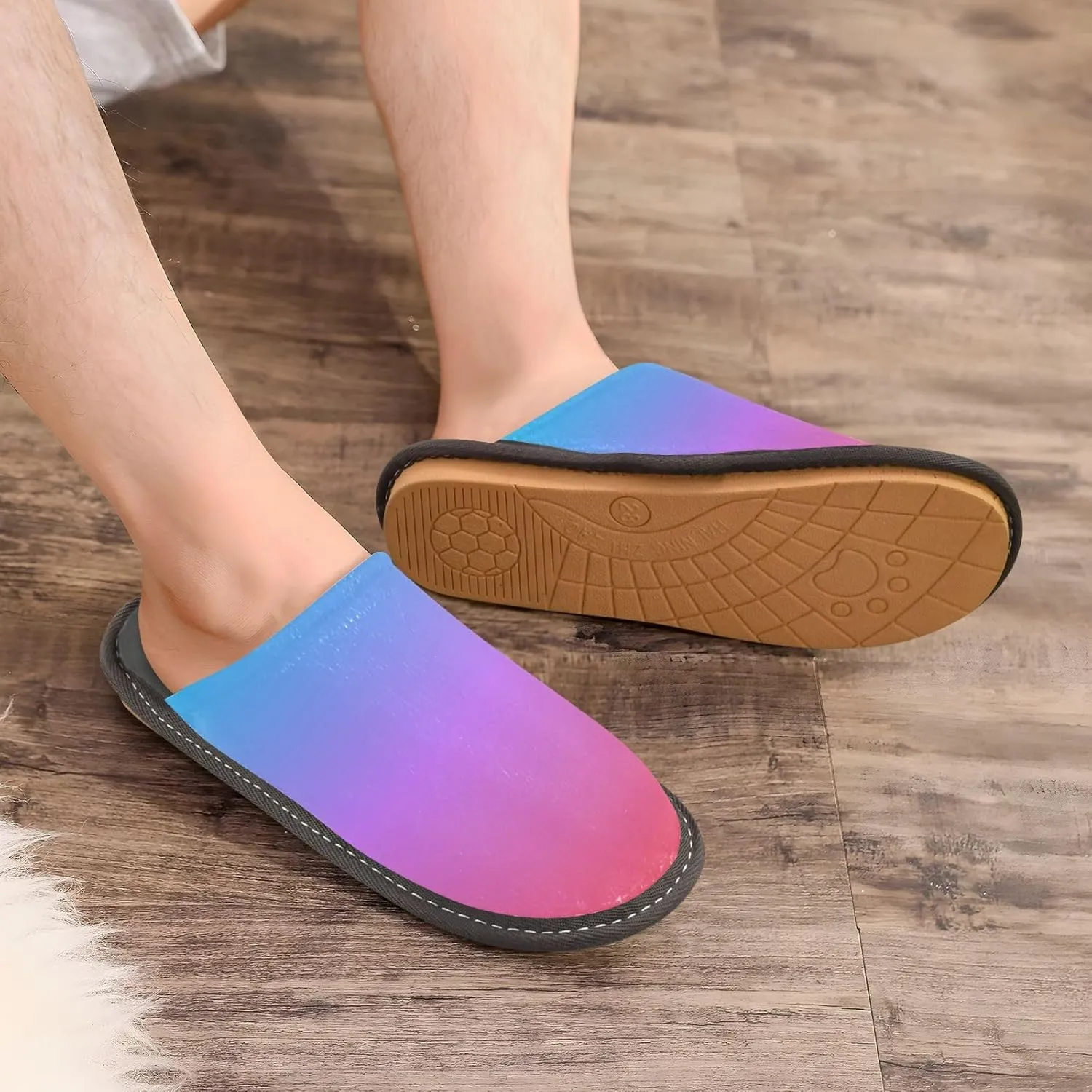 Navy Blue Green Gradient House Slippers for Women Men Non-Slip Winter Slippers