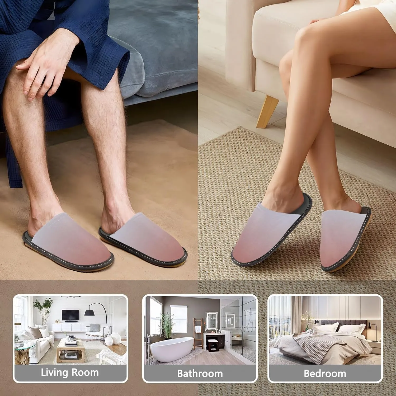 Navy Blue Green Gradient House Slippers for Women Men Non-Slip Winter Slippers