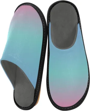 Navy Blue Green Gradient House Slippers for Women Men Non-Slip Winter Slippers
