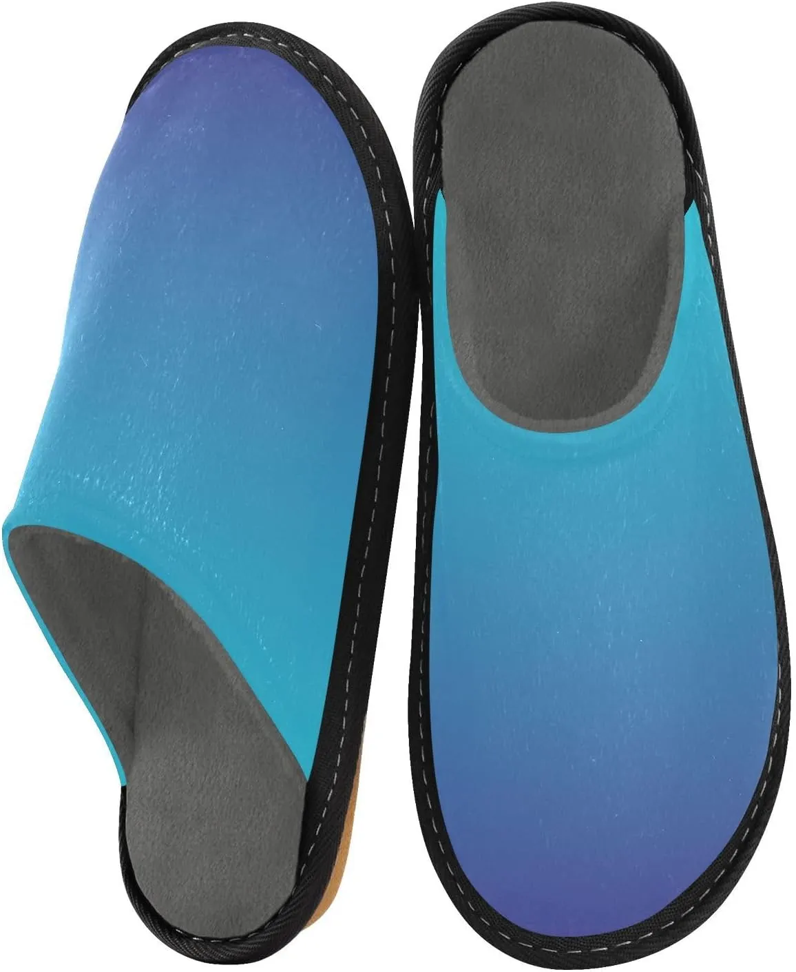 Navy Blue Green Gradient House Slippers for Women Men Non-Slip Winter Slippers