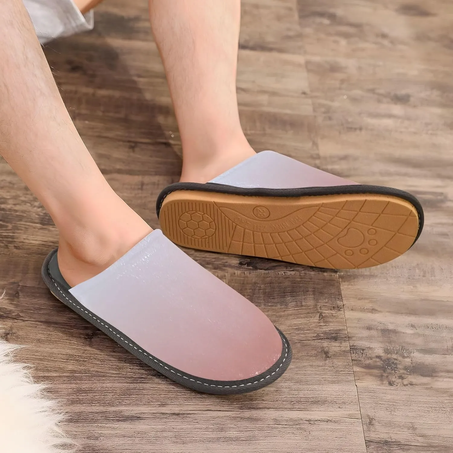 Navy Blue Green Gradient House Slippers for Women Men Non-Slip Winter Slippers