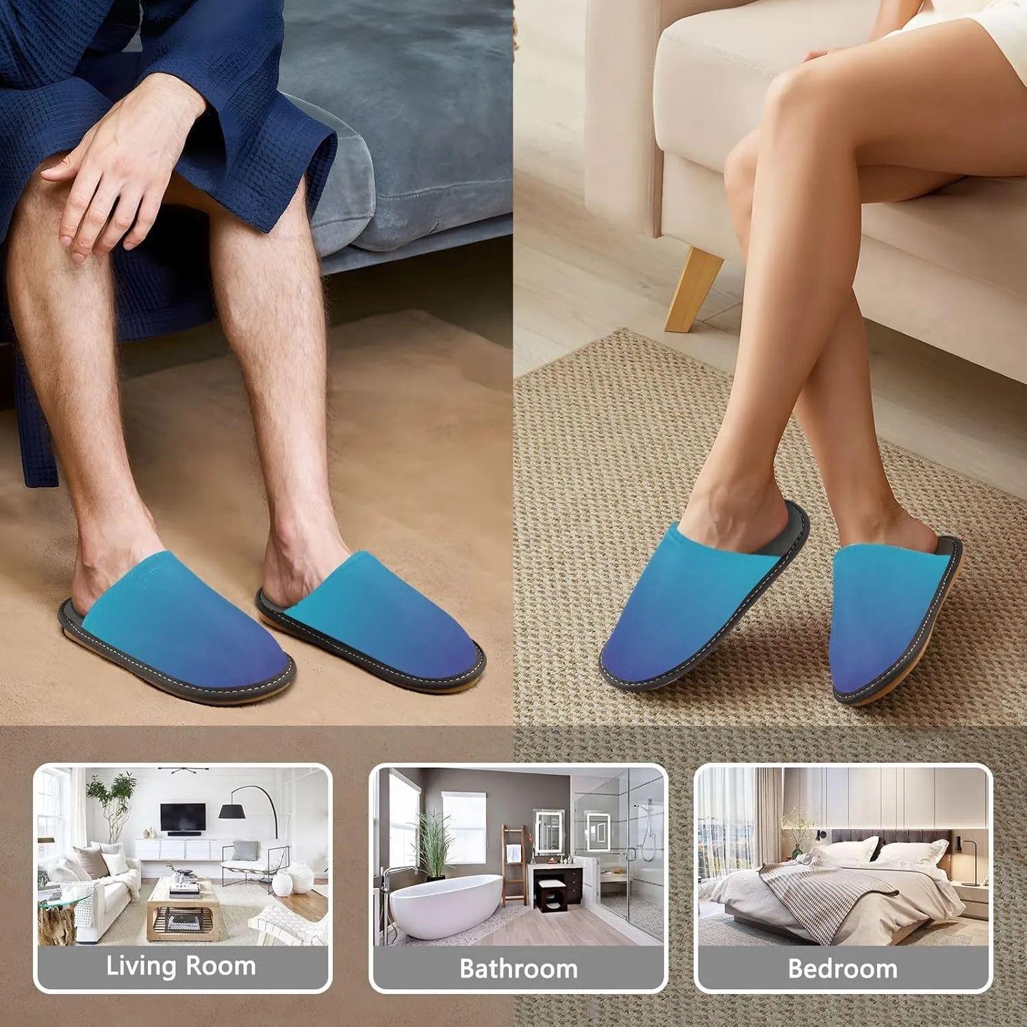Navy Blue Green Gradient House Slippers for Women Men Non-Slip Winter Slippers