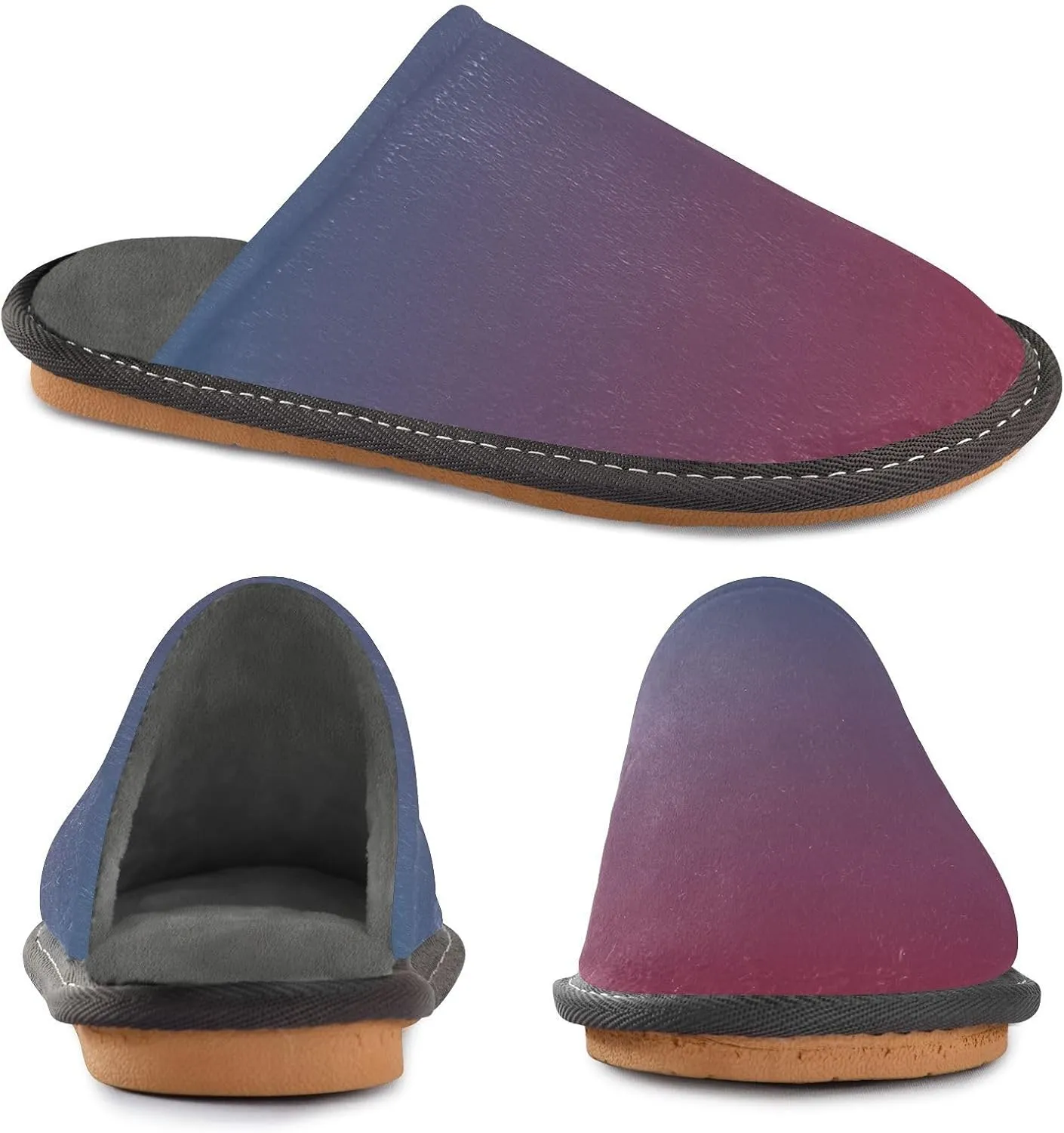 Navy Blue Green Gradient House Slippers for Women Men Non-Slip Winter Slippers