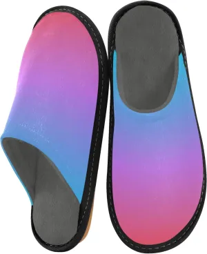 Navy Blue Green Gradient House Slippers for Women Men Non-Slip Winter Slippers