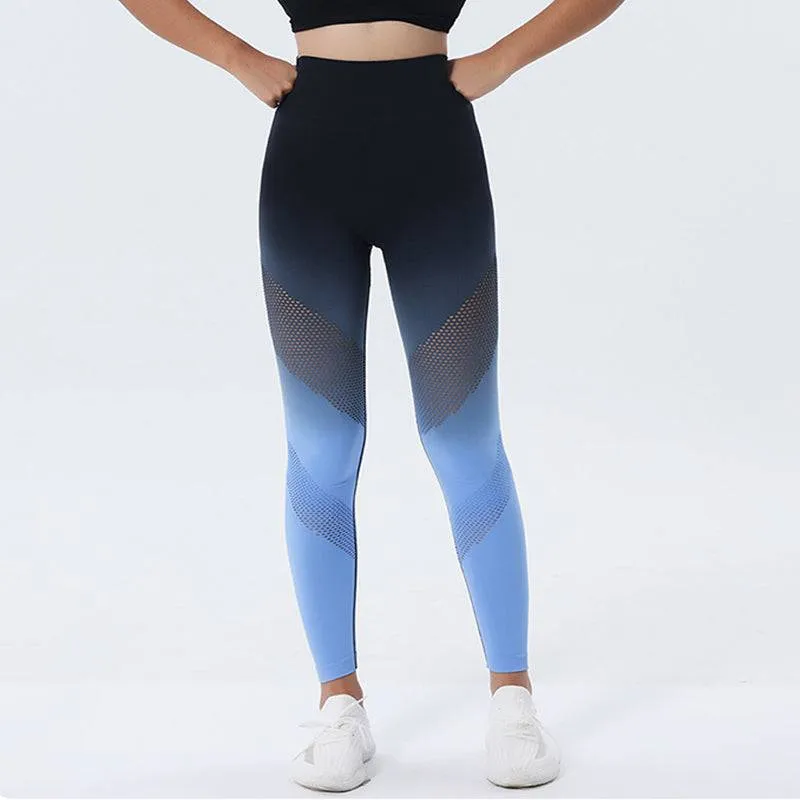 New Trendy Hollow Design Gradient Printed Yoga Pants
