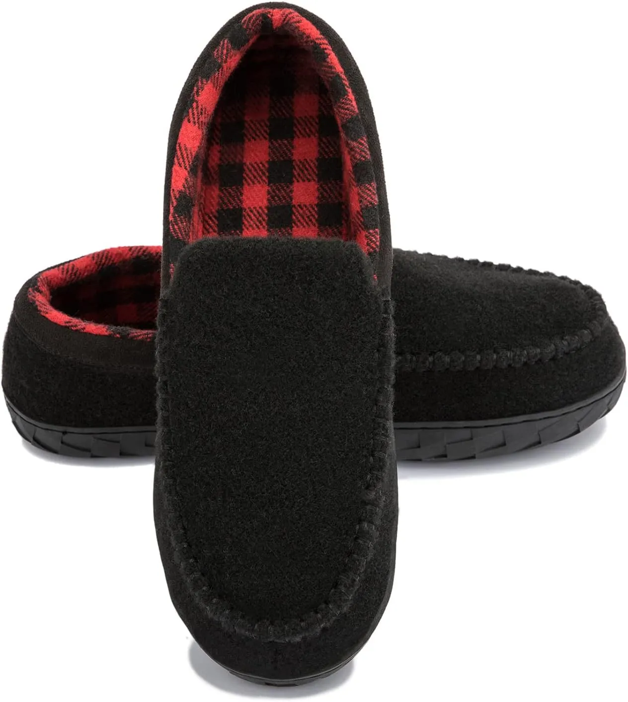 NewDenBer Men's Moccasin Slippers Warm Memory Foam Felted Wool Plush Shearling Lined Slip on Indoor Outdoor House Shoes