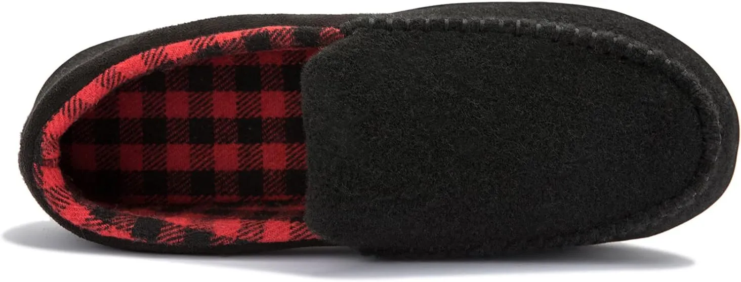 NewDenBer Men's Moccasin Slippers Warm Memory Foam Felted Wool Plush Shearling Lined Slip on Indoor Outdoor House Shoes