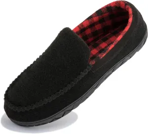 NewDenBer Men's Moccasin Slippers Warm Memory Foam Felted Wool Plush Shearling Lined Slip on Indoor Outdoor House Shoes
