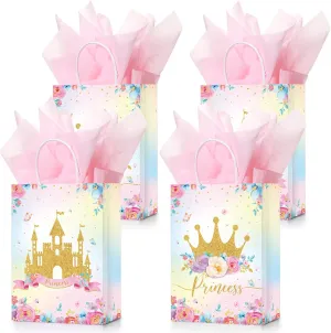 Nezyo 16 Pcs Princess Prince Party Favor Bags Prince Princess Goodie Gift Candy Bags for Birthday Baby Shower Party Favors (Pink Crown and Castle)