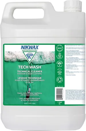 Nikwax Tech Wash 169 fl. oz, Technical Cleaner for Jackets and Outerwear, Restores Waterproofing in Rain, Ski, and Snow Gear, Safe for Gore-Tex and DWR, White