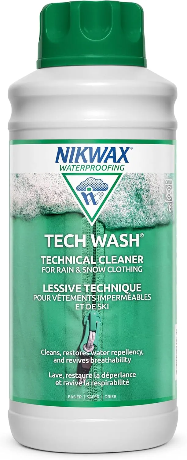Nikwax Tech Wash 34 fl. oz., Nikwax Tech Wash Technical Cleaner for Jackets and Outerwear, Restores Waterproofing in Rain, Ski, and Snow Gear, Safe for Gore-Tex and DWR