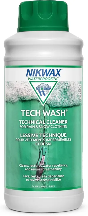 Nikwax Tech Wash 34 fl. oz., Nikwax Tech Wash Technical Cleaner for Jackets and Outerwear, Restores Waterproofing in Rain, Ski, and Snow Gear, Safe for Gore-Tex and DWR