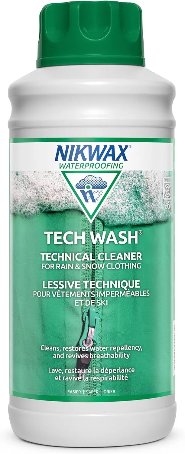 Nikwax Tech Wash 34 fl. oz., Nikwax Tech Wash Technical Cleaner for Jackets and Outerwear, Restores Waterproofing in Rain, Ski, and Snow Gear, Safe for Gore-Tex and DWR