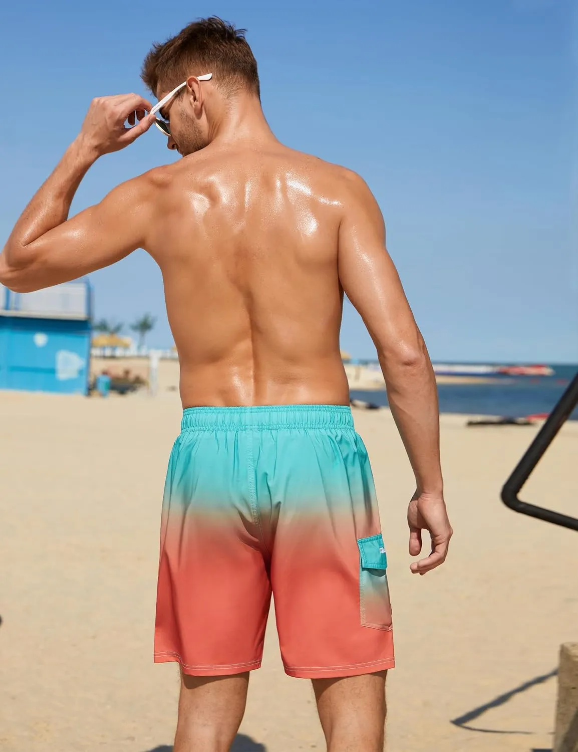 Nonwe Men's Swim Trunks with Compression Liner Quick Dry Water Sport Surf Beach Shorts with Pocket
