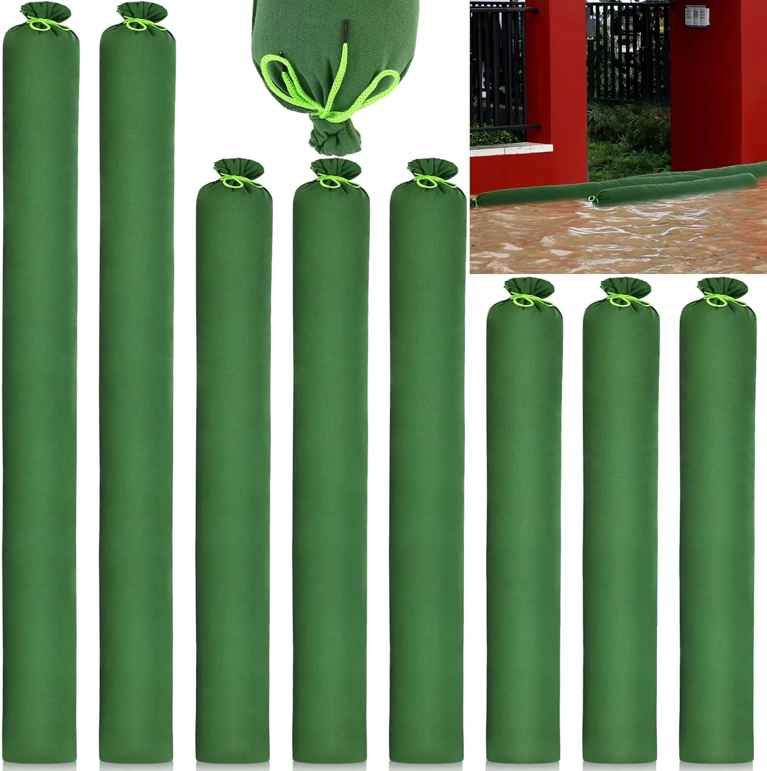 Nuanchu 8 Pcs Sand Bags for Flooding 4ft 5ft 6ft Water Barrier Long Flood Prevention Sand Bag Thickened Canvas Flood Protection Sand Bag Reusable Flood Tube with Elastic Band for Indoor Outdoor