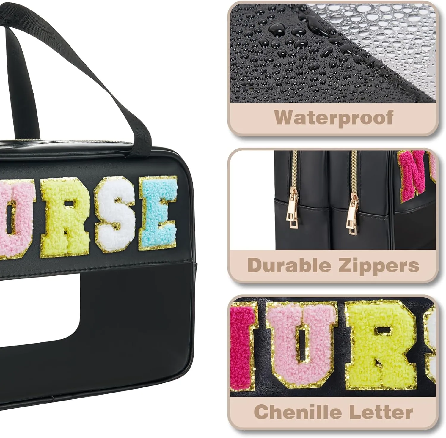 Nurse Bag Nursing School Essentials Medical Assistant Bag Nurses Bags Accessories for Work Chenille Letter Nurses Bags Gifts for Women Clinical Pouch for Nursing Students (HS-NURSE)
