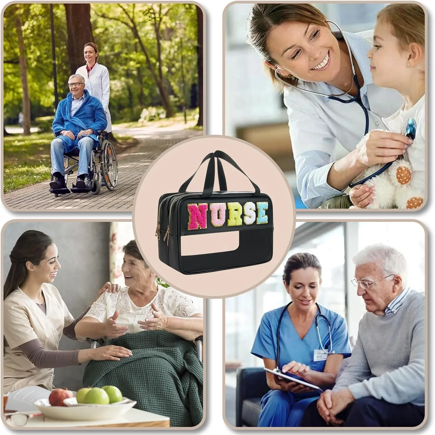 Nurse Bag Nursing School Essentials Medical Assistant Bag Nurses Bags Accessories for Work Chenille Letter Nurses Bags Gifts for Women Clinical Pouch for Nursing Students (HS-NURSE)