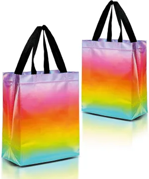 Nush Nush Gradient Gift Bags Medium Size – Set of 12 Pastel Gradient Reusable Gift Bags With Holographic Finish - Perfect As Goodie Bags, Birthday Gift Bags, Party Favor Bags, Girl Gift Bags - 8x4x10