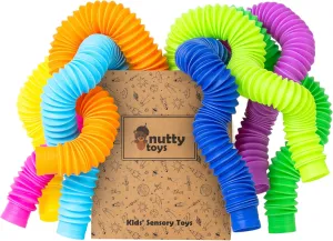 Nutty Toys Jumbo Pop Tubes - XL Sensory Toys for Kids 5  - Endless Creativity & Fun |8 Pack| - Connect & Pop! Top ADHD Autism Fidget 2025, Best Boy & Girl Easter Basket Essentials & Gift Idea