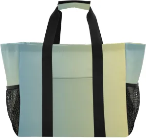 ODAWA Blue Yellow Gradient Packable Canvas Beach Bags for Travel and Sports, Foldable Sports Bag for Beach Trips