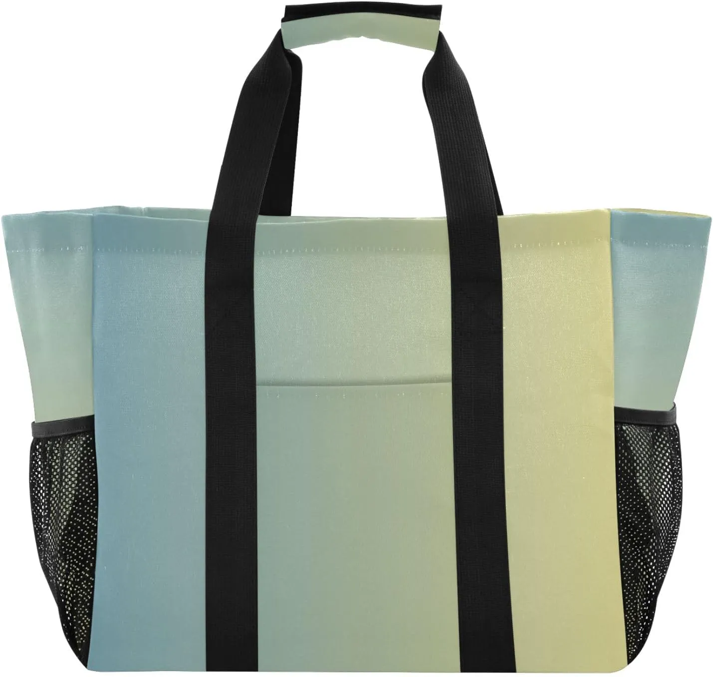 ODAWA Blue Yellow Gradient Packable Canvas Beach Bags for Travel and Sports, Foldable Sports Bag for Beach Trips