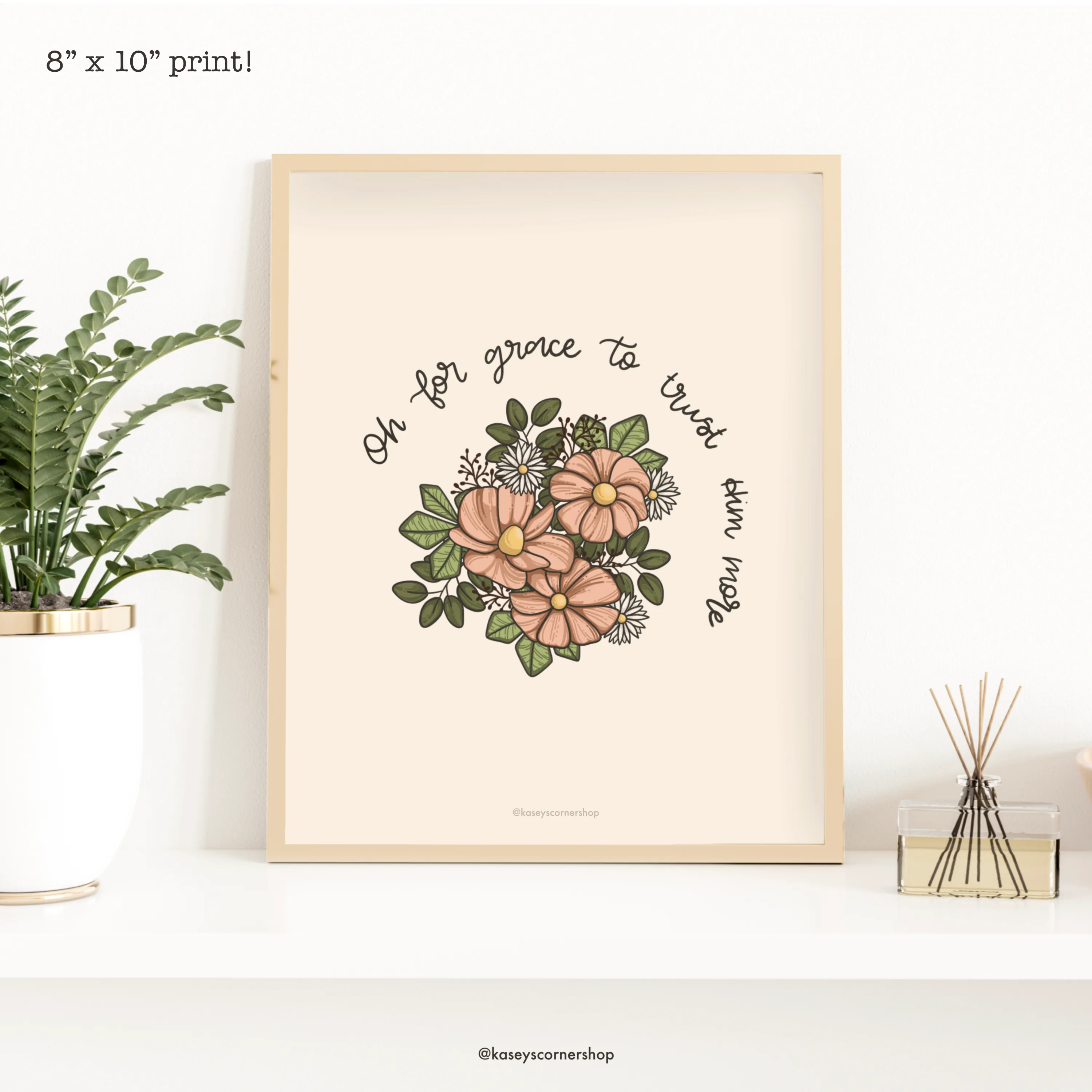 Oh for Grace Hymn Floral Illustrated 8" x 10" Glossy Art Print