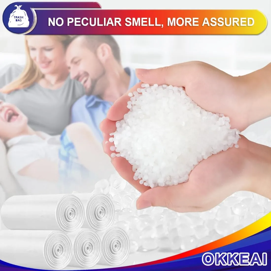 OKKEAI 8 Gallon Trash Bags 30L Garbage Bags Medium White Kitchen Trash Bags Wastebasket Liners for Bathroom,Home Office, Lawn,60 Count,Clear (Fits 7-10 Gallon Bins)