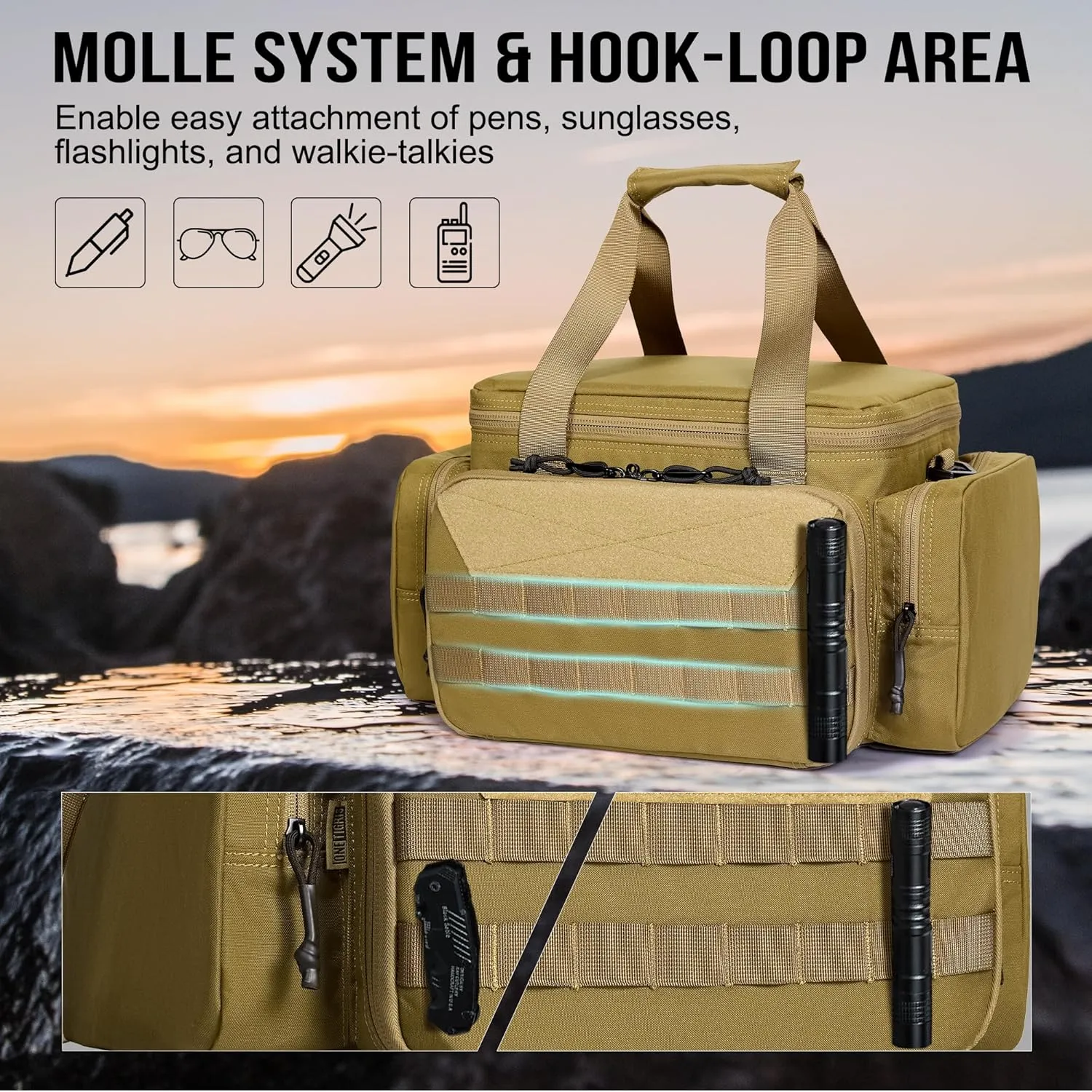 OneTigris Gun Range Bag, Hunting Shooting Range Bags for Handgun with 3 Removable Dividers 6 Elastic Mag Strap, Duffle Bag for Shooting, Fishing, Hiking, Outdoor, Sports