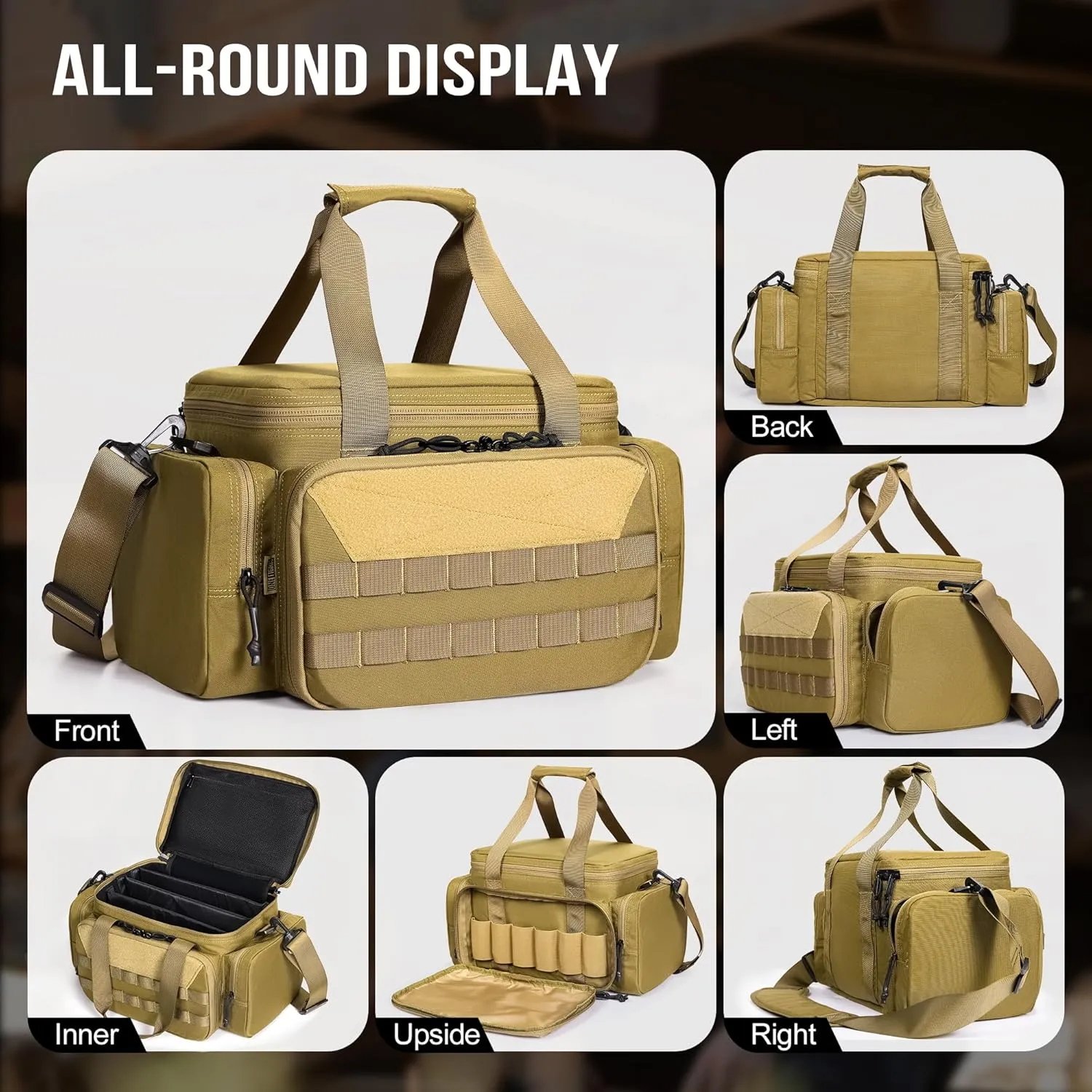 OneTigris Gun Range Bag, Hunting Shooting Range Bags for Handgun with 3 Removable Dividers 6 Elastic Mag Strap, Duffle Bag for Shooting, Fishing, Hiking, Outdoor, Sports