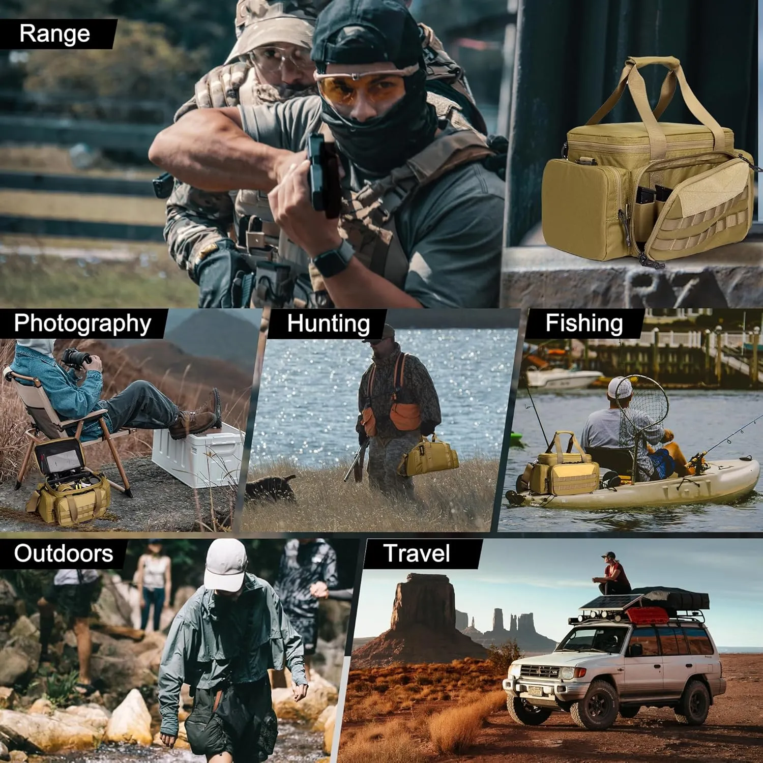 OneTigris Gun Range Bag, Hunting Shooting Range Bags for Handgun with 3 Removable Dividers 6 Elastic Mag Strap, Duffle Bag for Shooting, Fishing, Hiking, Outdoor, Sports