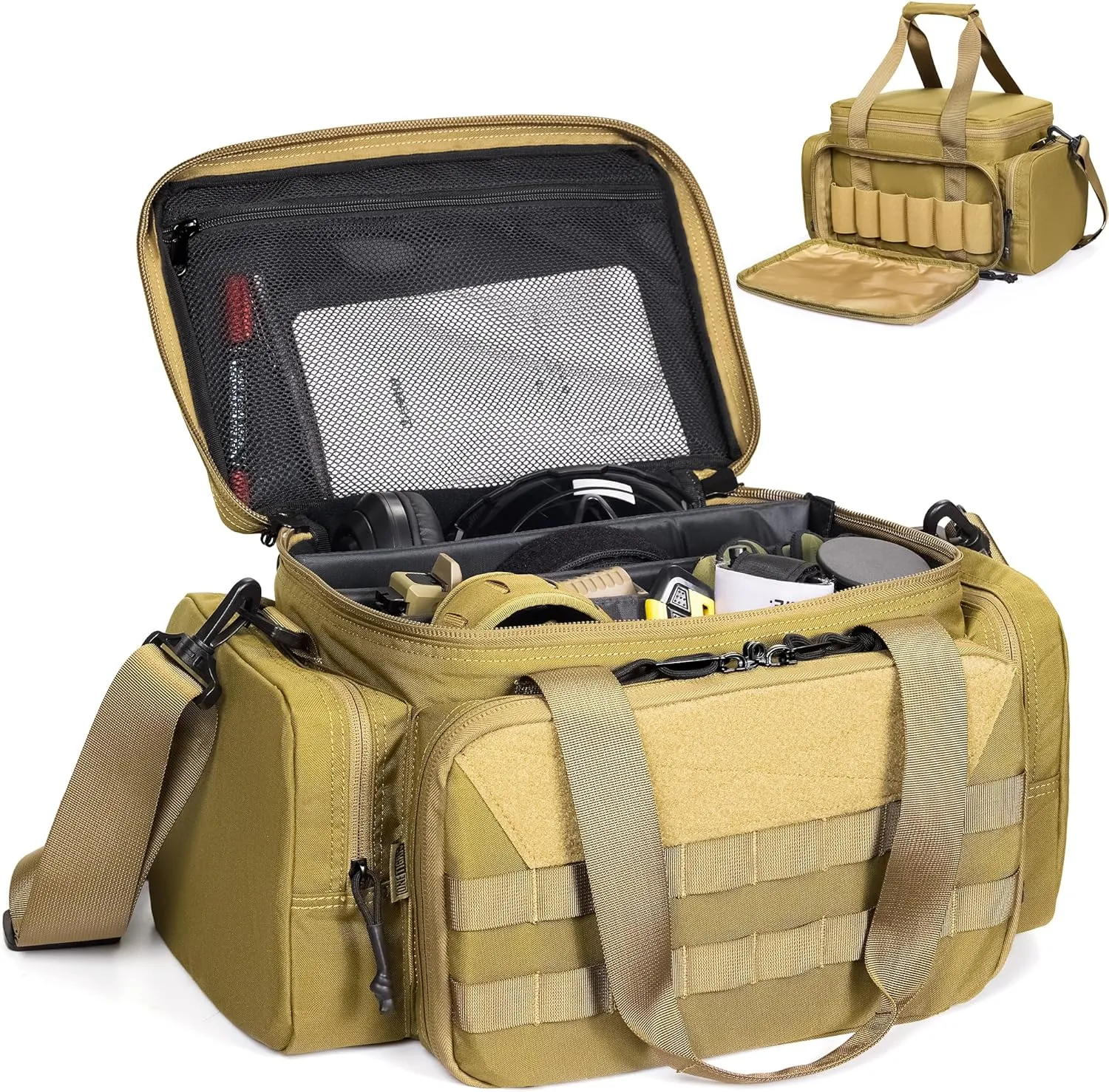 OneTigris Gun Range Bag, Hunting Shooting Range Bags for Handgun with 3 Removable Dividers 6 Elastic Mag Strap, Duffle Bag for Shooting, Fishing, Hiking, Outdoor, Sports