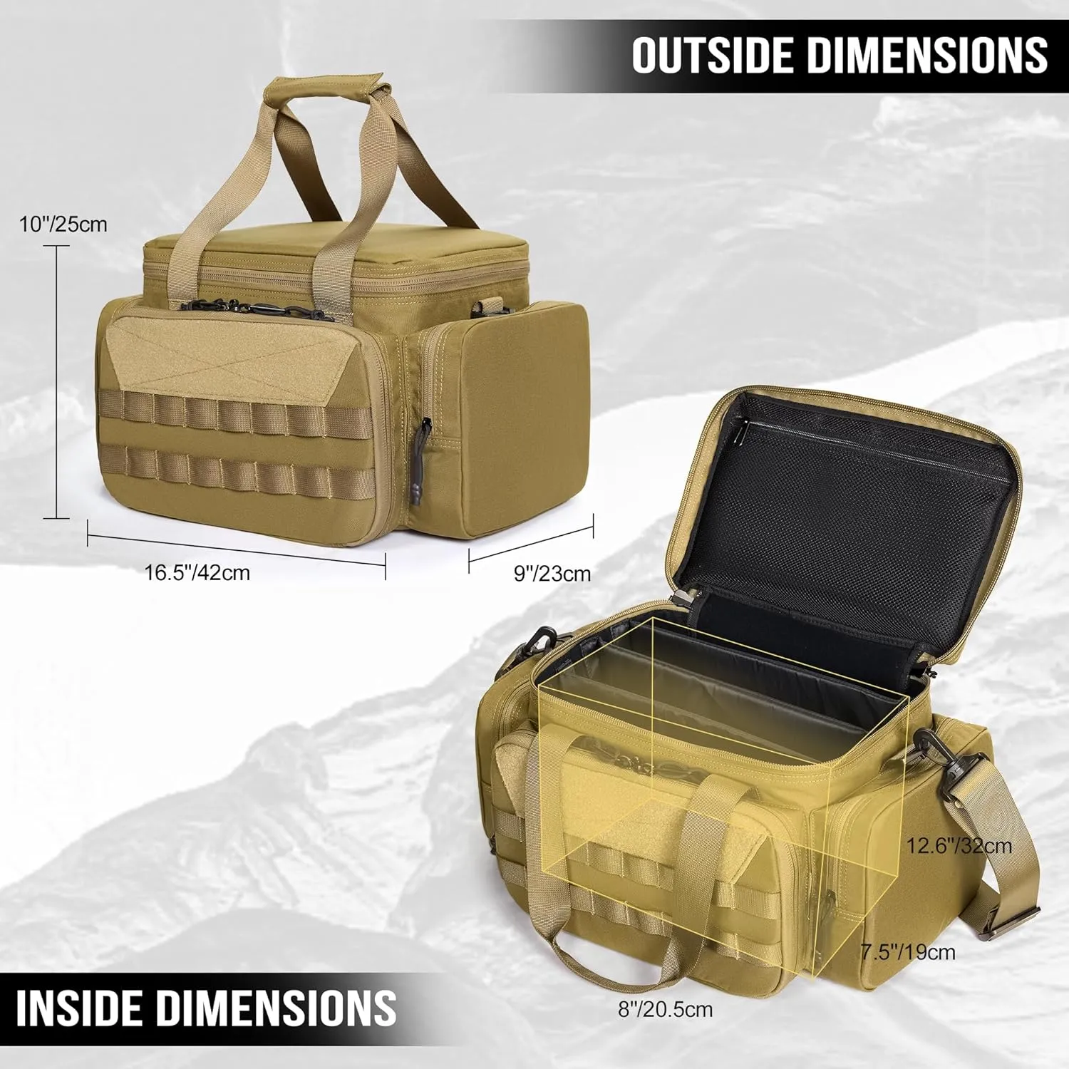 OneTigris Gun Range Bag, Hunting Shooting Range Bags for Handgun with 3 Removable Dividers 6 Elastic Mag Strap, Duffle Bag for Shooting, Fishing, Hiking, Outdoor, Sports