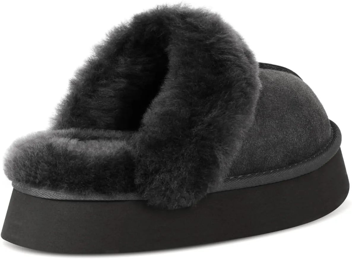OOW Fuzzy Platform Slippers for Women - Women's Casual Winter House Slippers - Brown, Faux Fur & Shearling Blend - Women's Size