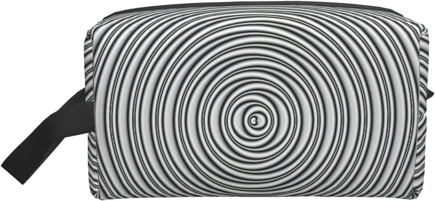 Optical Spin Illusion Print Portable Makeup Pouch Travel Toiletry Bag Storage Bags with Handles Large Capacity