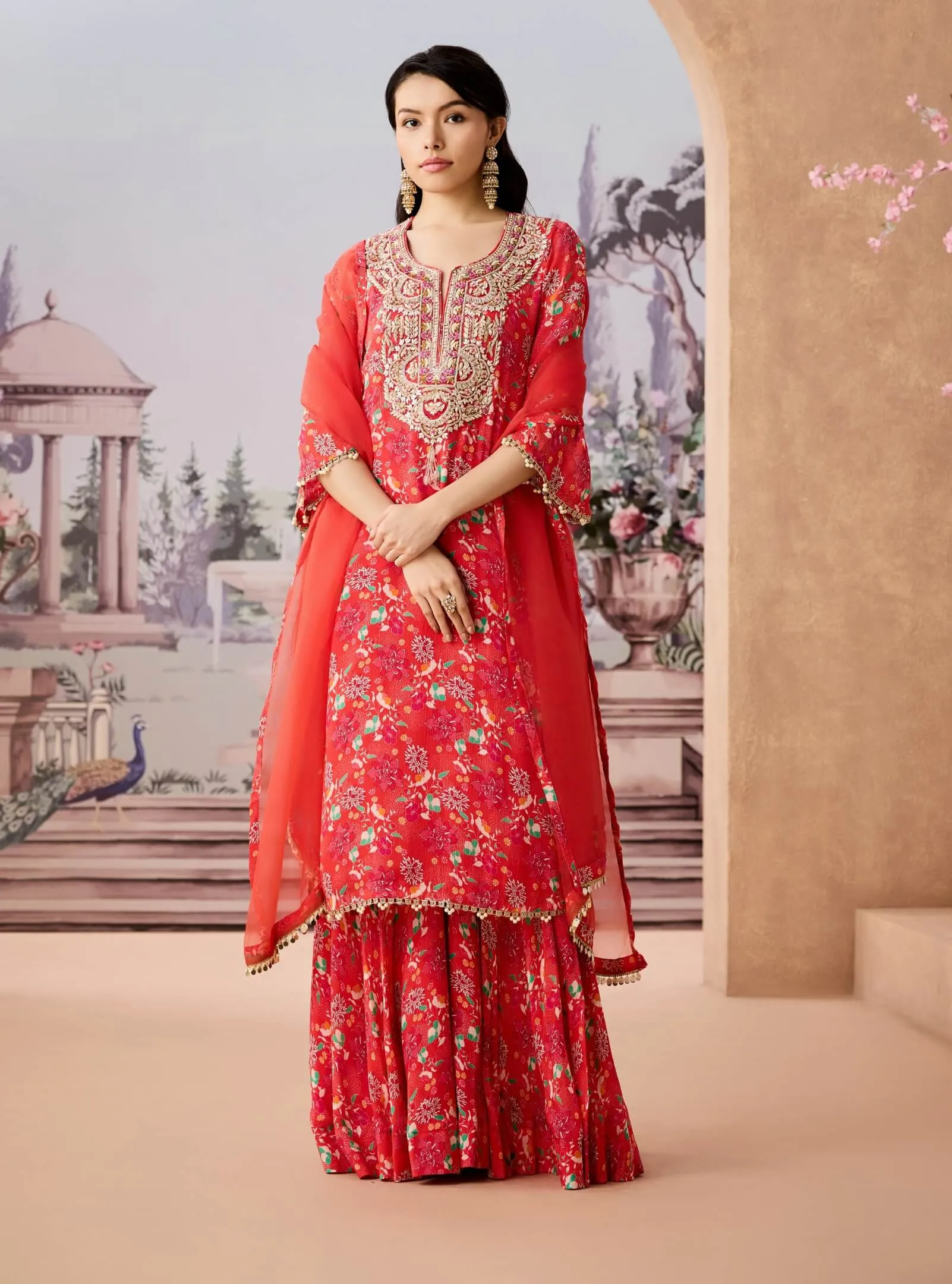Orange chintz printed kurta set