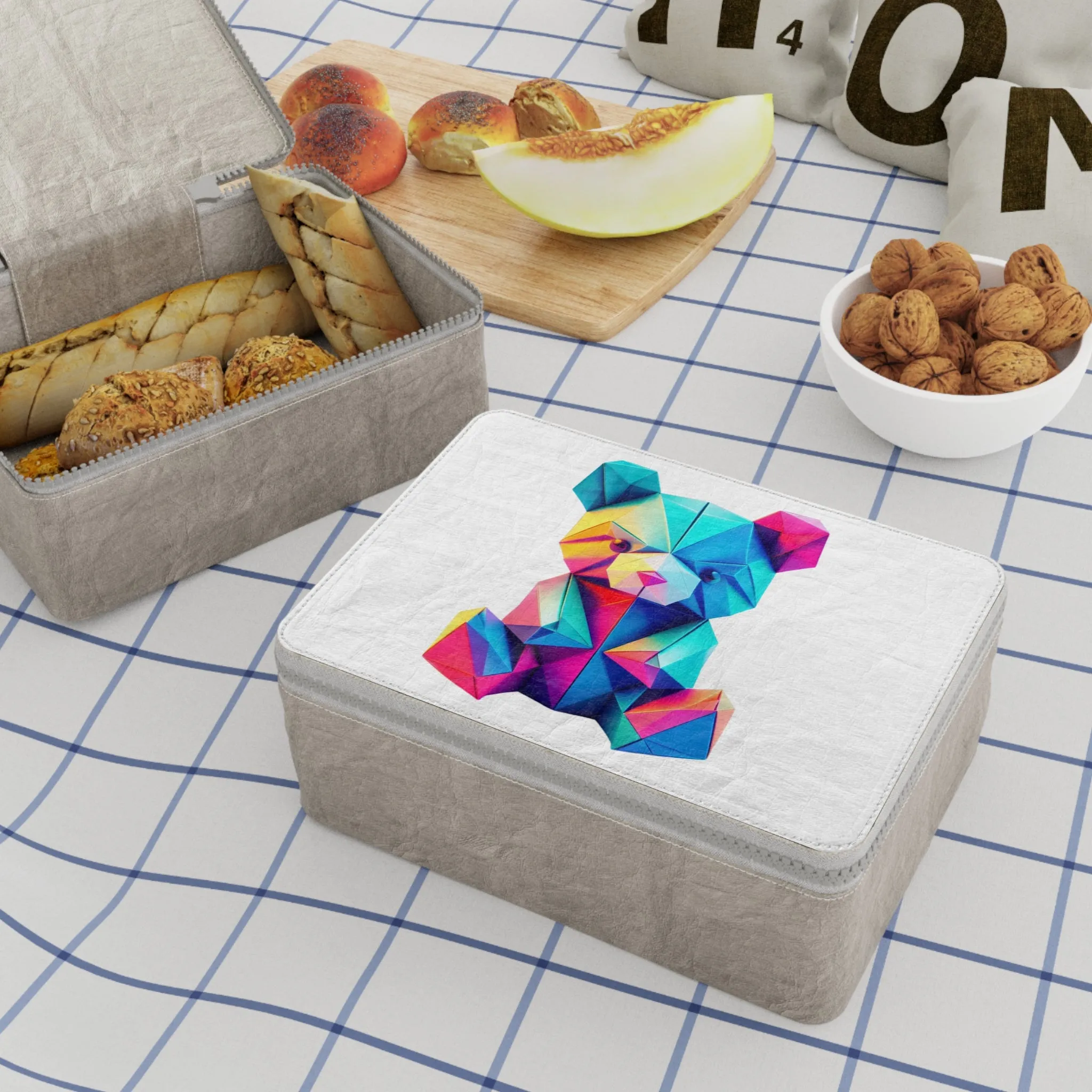 Origami Neon Teddy Paper Lunch Bag - white