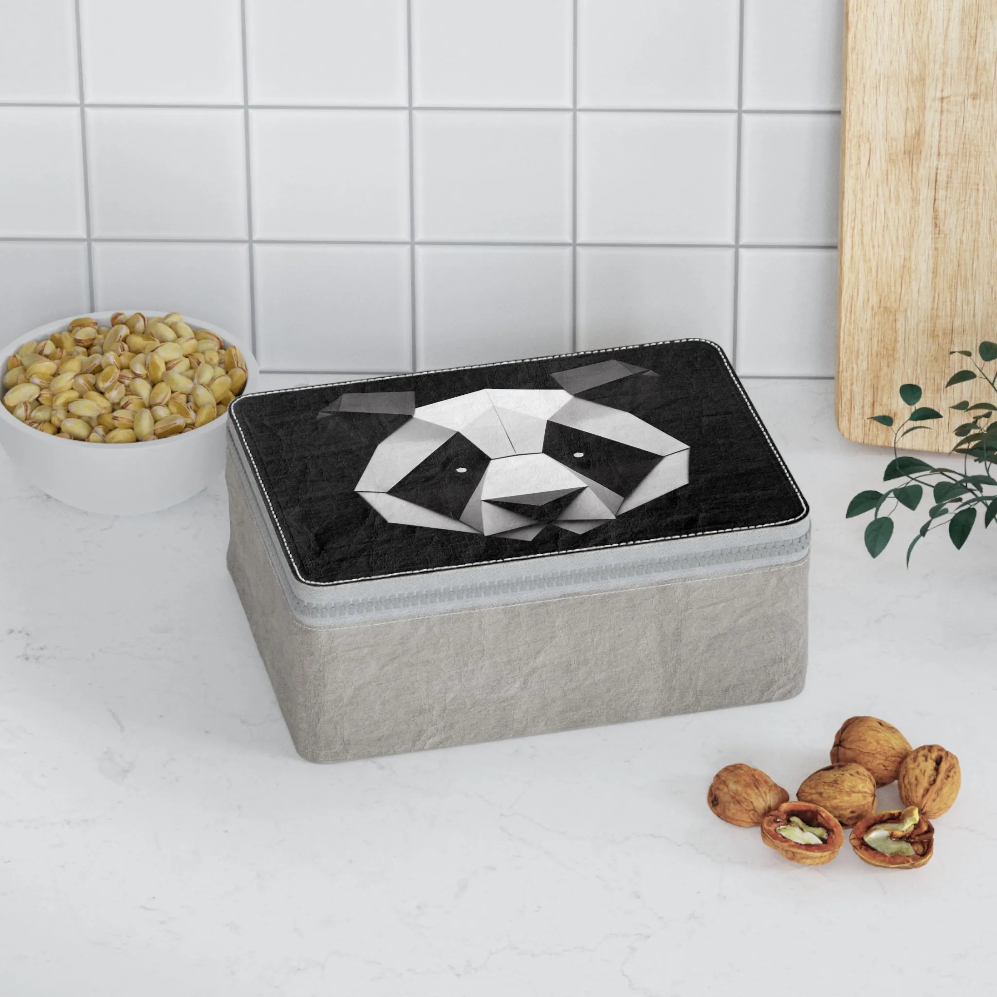 Origami Panda Paper Lunch Bag - black