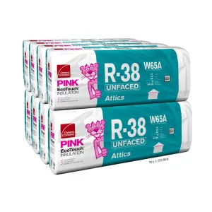 Owens Corning 512 SQFT 8 Bags of R-38 Unfaced 24 by 48 Fiberglass Batt Fits 2X12 attic