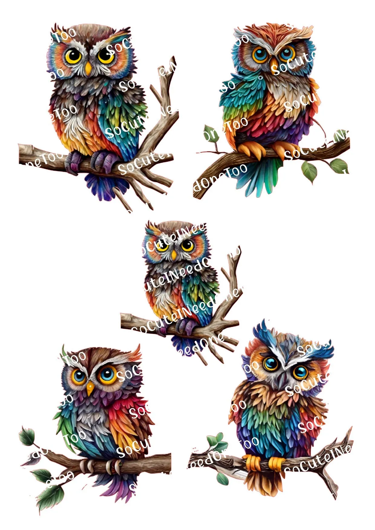 Owl Multicolor Waterslide Decals