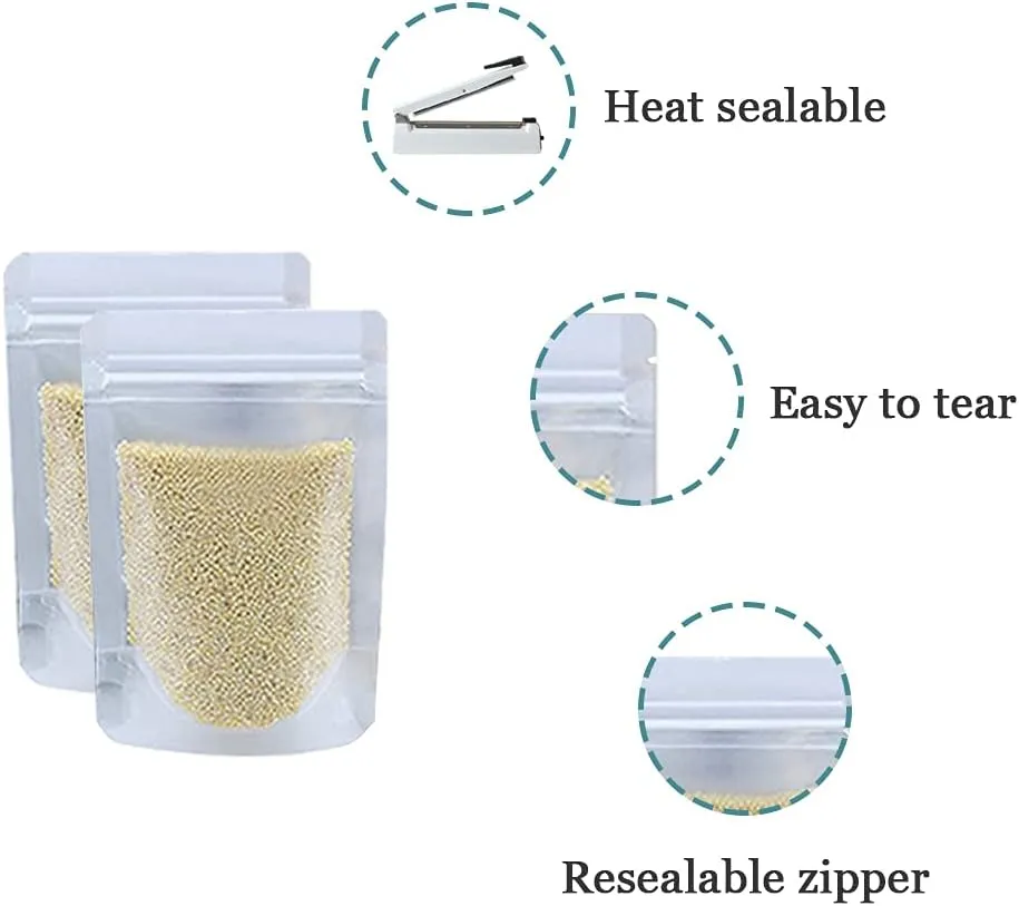 PABCK 500Pcs 5.5x7.9 inch Resealable Stand Up Bags Matte Clear Zipper Lock Heat Seal Pouches with Tear Notch for Zip Food Storage Lock Packing