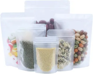 PABCK 500Pcs 5.5x7.9 inch Resealable Stand Up Bags Matte Clear Zipper Lock Heat Seal Pouches with Tear Notch for Zip Food Storage Lock Packing