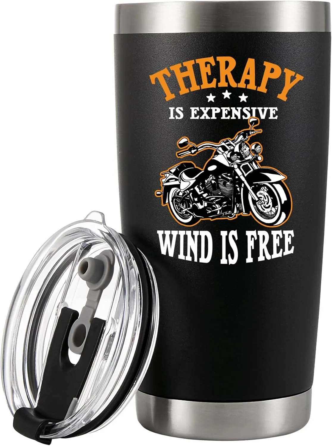 Panvola Therapy Is Expensive Wind Is Free Motorcycle Gifts Vacuum Insulated Tumblers Biker Rider For Dad Husband Boyfriend Uncle Travel Mug (20 oz)