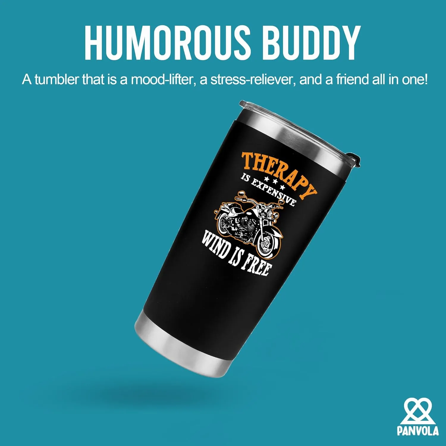 Panvola Therapy Is Expensive Wind Is Free Motorcycle Gifts Vacuum Insulated Tumblers Biker Rider For Dad Husband Boyfriend Uncle Travel Mug (20 oz)