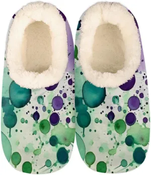 Pardick Fuzzy House Slippers for Women Men, Watercolor Dots Anti-Slip Fleece Lined Shoes, Home Bedroom Indoor Slippers with Plush Lining, Ink Splashes Warm Slippers