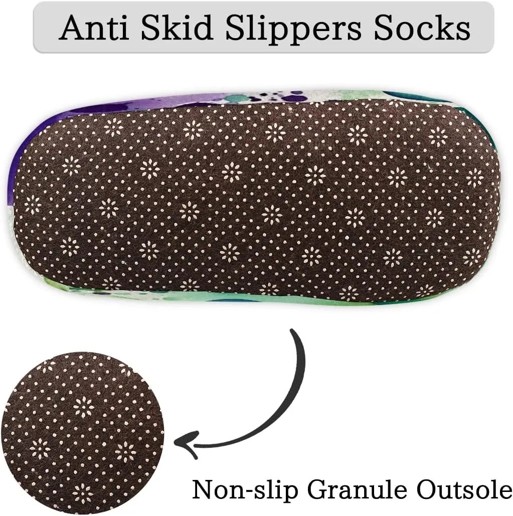 Pardick Fuzzy House Slippers for Women Men, Watercolor Dots Anti-Slip Fleece Lined Shoes, Home Bedroom Indoor Slippers with Plush Lining, Ink Splashes Warm Slippers