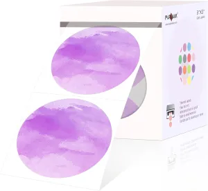 PARLAIM 3 Inch Watercolor Purple Circle Thermal Sticker Labels, Self-Adhesive Round Address Labels, Multi-Purpose Roll Thermal Stickers Tap for Business-500 Labels/1 Roll