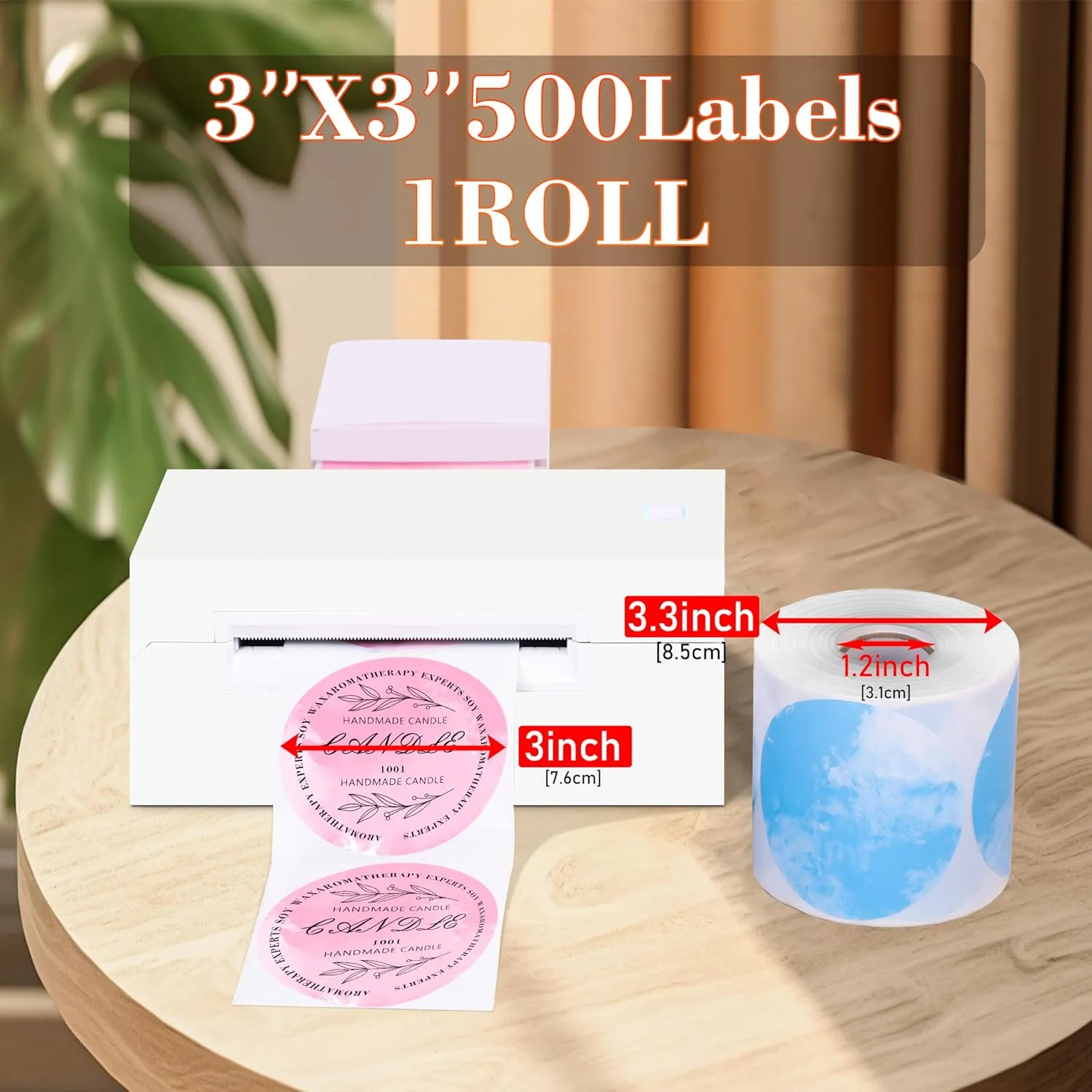 PARLAIM 3 Inch Watercolor Purple Circle Thermal Sticker Labels, Self-Adhesive Round Address Labels, Multi-Purpose Roll Thermal Stickers Tap for Business-500 Labels/1 Roll